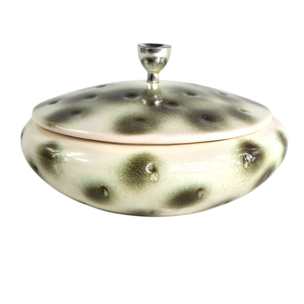 Vintage 1950s Royal‎ Haegar R1579-S USA Mint Green Brown Pottery Bowl Lid MCM